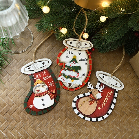 Decorazioni Natalizie Da Appendere In Legno Forma Guanto Calza Dipinta Renna Pupazzo Di Neve Albero Rustico Festa