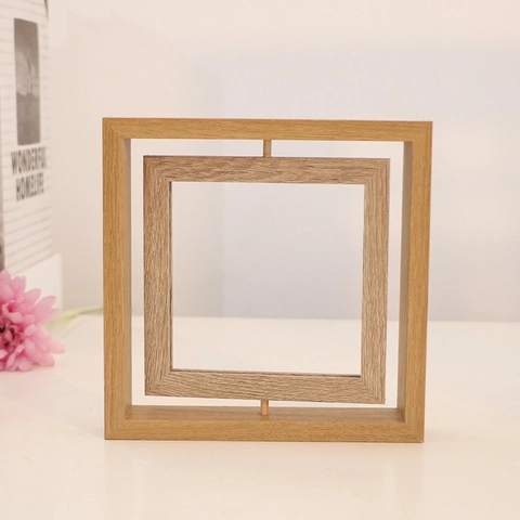Marco De Fotos Giratorio De Madera Doble Cara Rotación 360 Grados Cuadrado Marco De Imagen De Mesa Estilo Nórdico