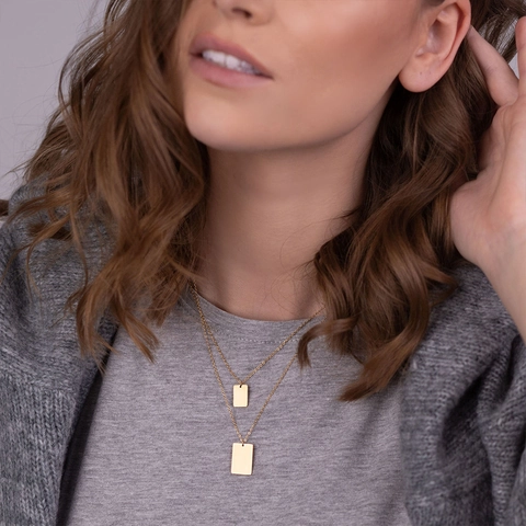 Minimalist 316L Stainless Steel Double Layer Pendant Necklace For Women Polished Geometric Square Tag Choker Fashion Jewelry