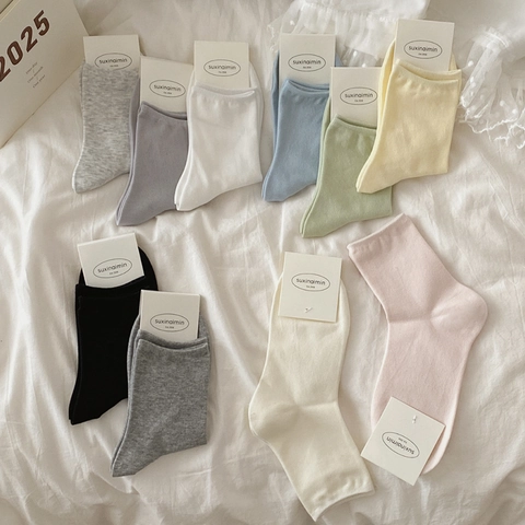 Damen Mid-Calf Socken Baumwollmischung Atmungsaktiv Weich Lässig Täglich Einfach Einfarbig Morandi Stil