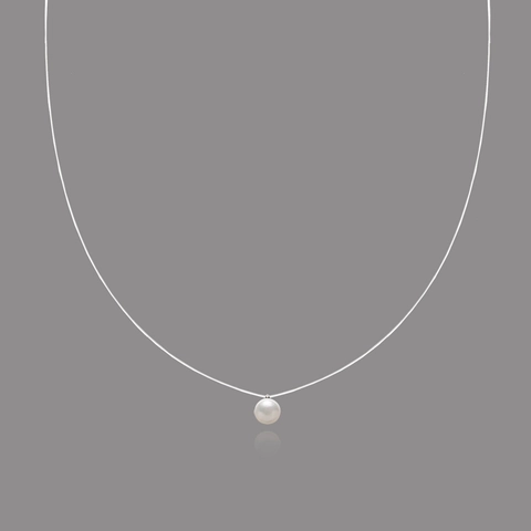 Minimalist Floating Natural Freshwater Pearl Necklace With Invisible Fishing Line And Stainless Steel Clasp For Women