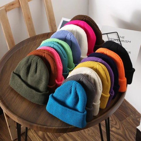 Solid Color Knit Beanie Hat Acrylic Ribbed Winter Warm Cuffed Skull Cap For Men Women Casual Outdoor