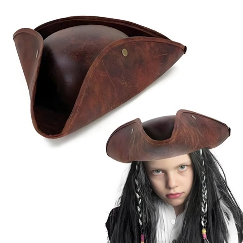 Vintage Distressed Pirate Tricorn Hat Retro Captain Performance Hat For Halloween Costume Party Stage Accessories