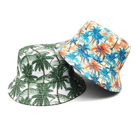 Bucket Hat Polyester Tropischer Palmenmuster Sonnenschutz Sommer Strand Urlaub Outdoor Lässig Retro Unisex Neuheit