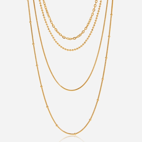 Ensemble de Colliers Multicouches en Acier Inoxydable Plaqué Or 18K pour Femme Imperméable Minimaliste Collier à Mailles de Perles