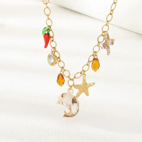 Collar Con Colgante Multidije De Acero Inoxidable Oro Estrella De Mar Delfín Chile Libélula Para Mujer Estilo Playa