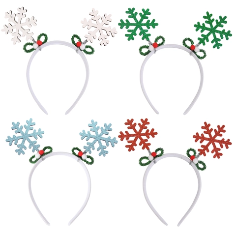 Kerstmis Sneeuwvlok Haarband Feestelijke Glitterstof Haarreif Met Pompons Slingers Decoratie Voor Vakantie Feest Styling