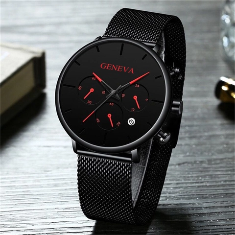 Men Quartz Watch Fashion Analog Wristwatch Stainless Steel Mesh Strap Leather Band Calendar Decorative Multi Dial Casual Business