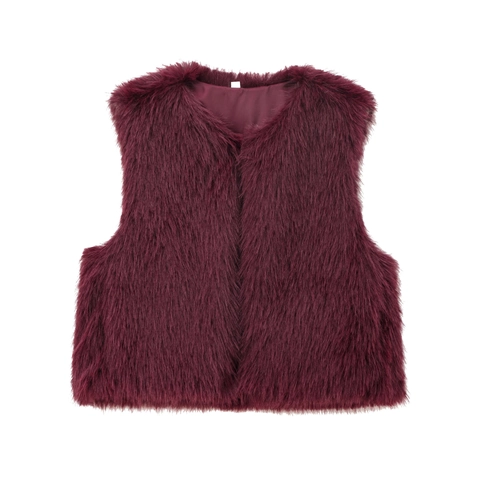 Women Faux Fur Vest Sleeveless V-Neck Open Front Shaggy Plush Waistcoat Solid Color Warm Casual Outerwear Cardigan