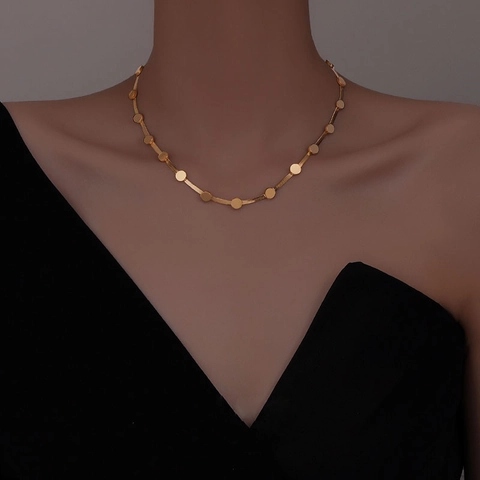 Minimalist Flat Snake Chain Necklace And Bracelet Round Disc Charms 316L Stainless Steel Gold Plated Light Luxury Jewelry