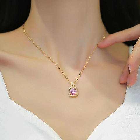 Collana Con Pendente Da Donna In Acciaio Al Titanio E Rame Geometrico Quadrato Zirconia Cubica Elegante Moda Coreana