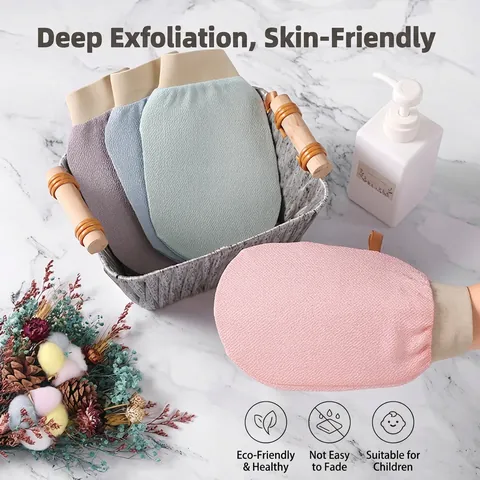 Exfoliating Bath Gloves Double Sided Scrubber Mitts For Deep Skin Cleaning Shower Scrub Towel Elastic Wrist Hanging Loop