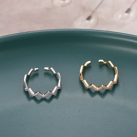 Wellen Zickzack Offener Ring Kupfer Mikroverlegtes Zirkonia Verstellbarer Modeschmuck Für Damen
