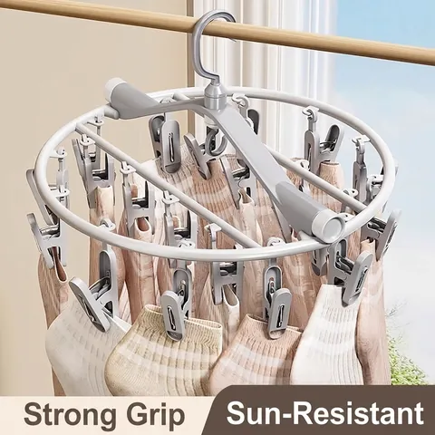Socks Drying Rack With Non-slip Clips Rotating Plastic Laundry Hanger For Underwear Foldable Portable Drying Accessory