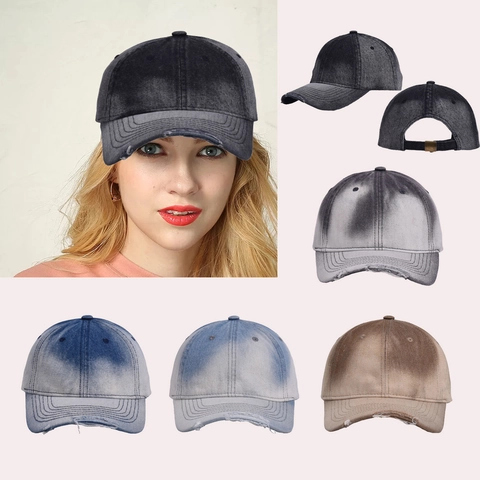 Distressed Washed Denim Baseball Cap Retro Tie Dye Gradient Adjustable Cotton Sunshade Vintage Streetwear Hat