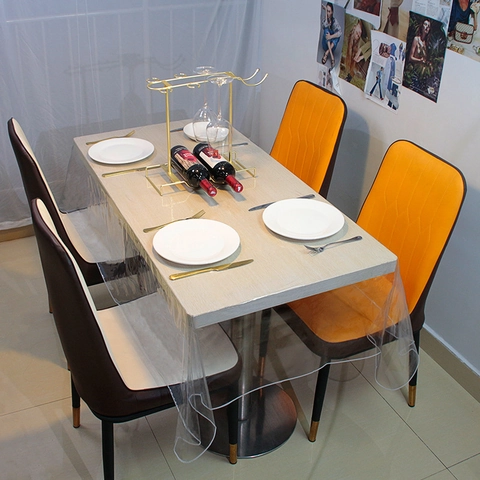 Clear PVC Tablecloth Waterproof Oilproof Transparent Table Cover With White Lace Trim For Kitchen Dining Room