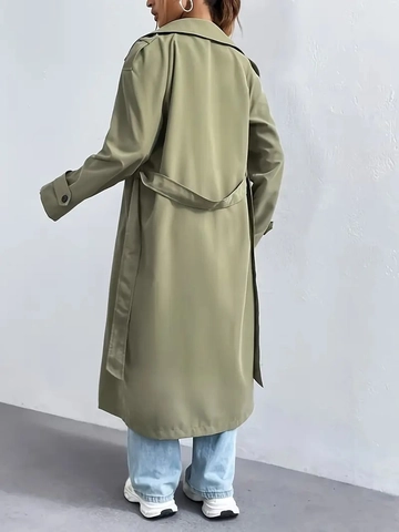 Dames Trenchcoat Polyester Dubbele Rij Knopen Revers Lange Mouwen Met Riem Effen Kleur Casual Commuter Bovenkleding