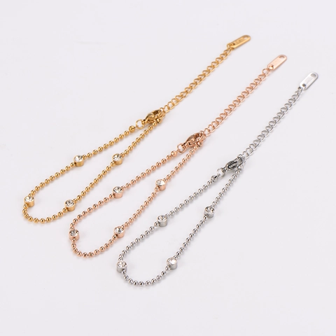 Elegante Pulsera De Cadena De Bolas Con Circones Incrustados De Acero Inoxidable Pulido Joyería Minimalista Para Mujer