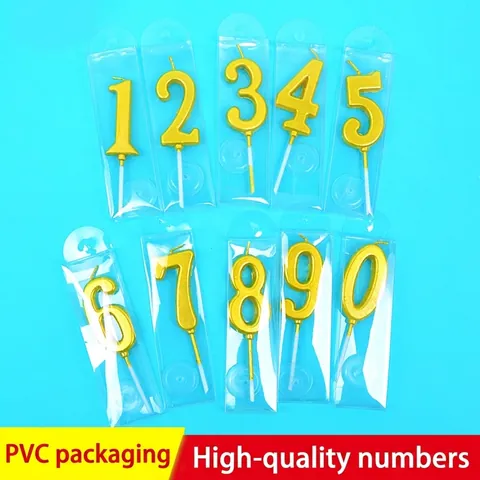 Goldene Zahlen Geburtstagskerzen Für Tortendekoration Paraffinwachs Nummern PVC Verpackt Mit Halter