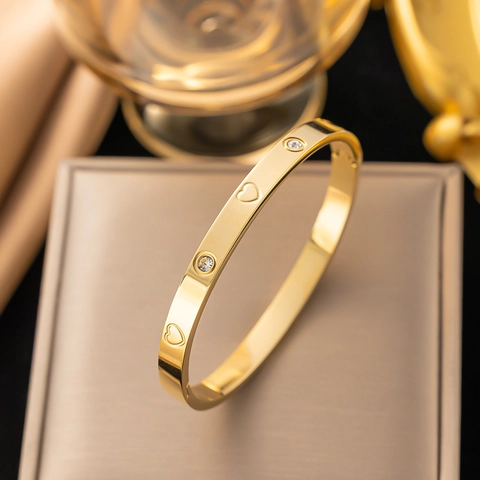 Fashion Stainless Steel Heart Bangle For Women Gold Rose Gold Silver Plated Zirconia Heart Bangle Bracelet Jewelry Gift