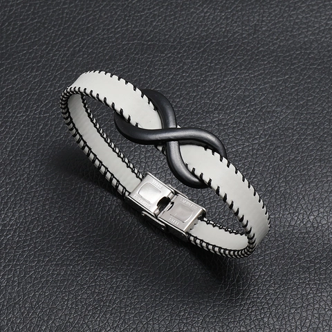 Infinity Symbol Braided Leather Bracelet With Stainless Steel Clasp Retro Hip Hop Fashion Jewelry For Men