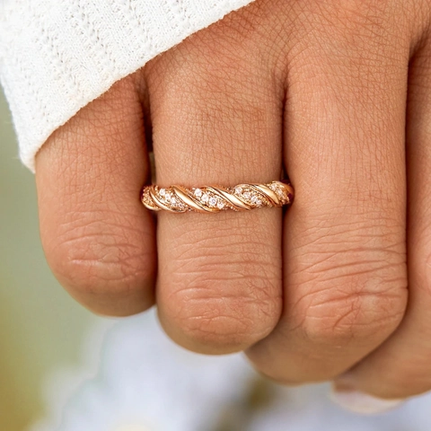 S925 Sterling Zilveren Infinity Twist Ring Voor Dames Champagnegoud Micro Pave Strass Minimalistische Mode Vingerring Sieraden