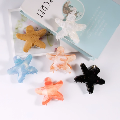 Starfish Hair Claw Acrylic Marble Texture Ocean Style Large Non-Slip Hair Clips Women Elegant Beach Hair Accessory
