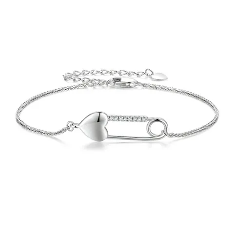 Bracelet Épingle de Sûreté en Argent Sterling 925 pour Femmes Bracelet Ajustable Minimaliste en Chaîne Pave de Strass Bijoux