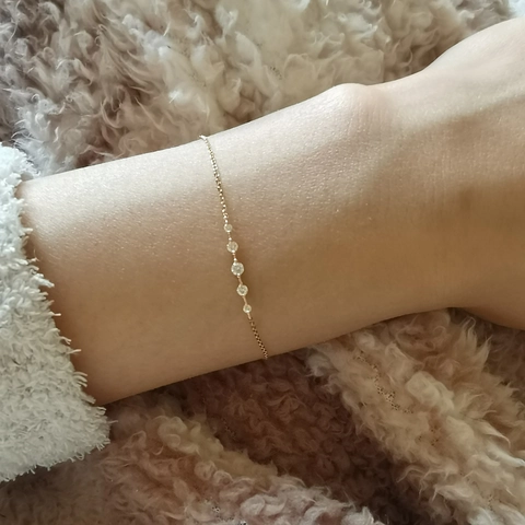 Minimalist 925 Sterling Silver Bracelet For Women Row Of 5A Cubic Zirconia 14K Gold Plated Thin Chain Fine Jewelry