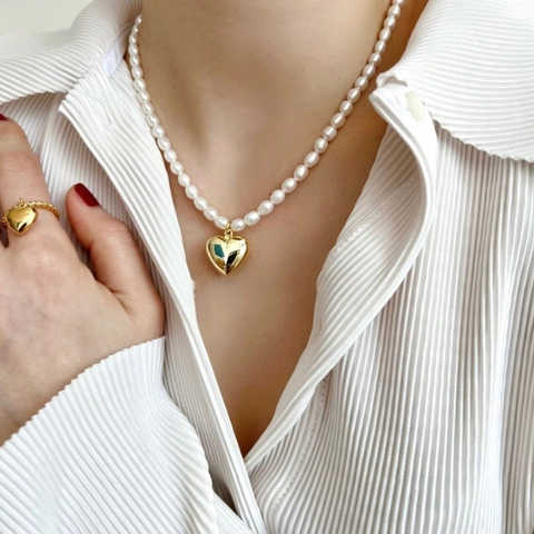925 Sterling Silver Heart Pendant Freshwater Pearl Necklace Minimalist Elegant Choker Jewelry For Women