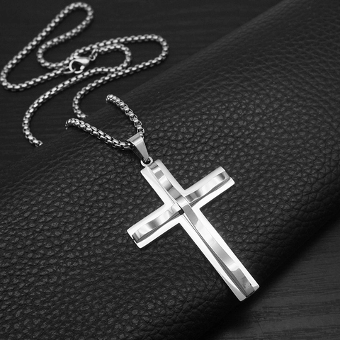 Kreuz Anhänger Halskette Edelstahl Wellenform Groß Punk Hip Hop Schmuck Für Herren Damen