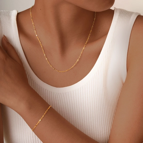 Collier Bracelet En Acier Inoxydable Plaque Or IP Infini Perles Chaine Paperclip Bijoux Minimalistes Pour Femmes Mode Elegante