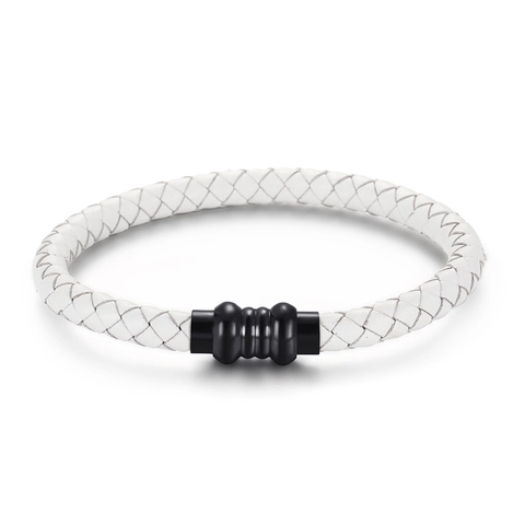 Geflochtenes Lederarmband Für Herren Mit Magnetverschluss Aus Edelstahl Geometrischer Minimalistischer Stil