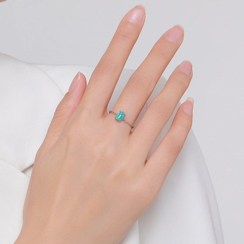 Anillo De Cadena Ajustable De Plata De Ley 925 Con Opalo Azul Ovalado Joyería Minimalista Elegante Para Mujer