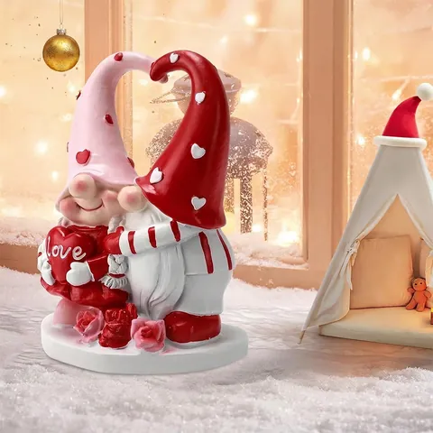 Figurines De Couple De Gnomes De Saint Valentin Résine Coeur Amour Rose Décor De Bureau Cadeau Anniversaire Romantique