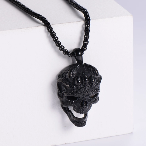 Collar De Colgante Calavera Gótica Acero Inoxidable 304 Cabeza Fantasma Vintage Punk Biker Joyería Hombre Mujer