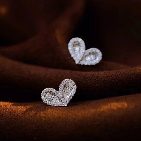 Heart Stud Earrings Copper White Gold Plated Cubic Zirconia Sparkling Minimalist Geometric Jewelry Women Copper Earring Post