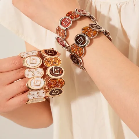 Pulsera Ancha Elástica Vintage Aleación Esmalte Estrella Circona Patrón Geométrico Estilo Retro Accesorio Joyería Mujer