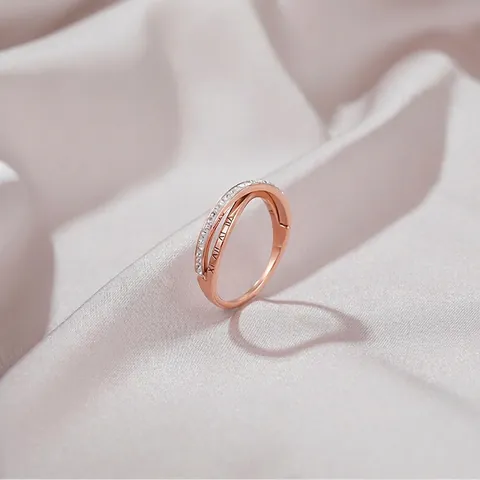 Roman Numeral Stainless Steel Double Cross Ring For Women Rose Gold Pave Rhinestone Fashion Personalized Jewelry Finger Ring
