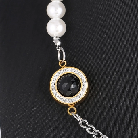 Collar Empalme Perla Artificial Sintética Acero Inoxidable Cadena Cubana Colgante Redondo Gema De Vidrio Colorido Estilo Harajuku