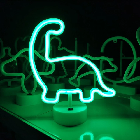 Letrero De Neón De Dinosaurio Con Base Luz Nocturna LED Verde Para Decoración De Escritorio Dormitorio Lámpara USB