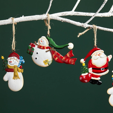 Ornements Suspendus De Noël Fer Peint Père Noël Bonhomme De Neige Renne Décoration Arbre Vintage Pendentif