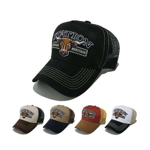 Bull Head Stickerei Trucker Hat Vintage Amerikanischen Stil Baumwolle Mesh Atmungsaktive Baseballkappe Outdoor Sonnenschutz