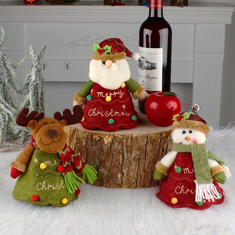 Sac Cadeau De Noël Poupée En Peluche 3D Père Noël Bonhomme De Neige Renne Fermeture Éclair Feutre Pochette À Bonbons