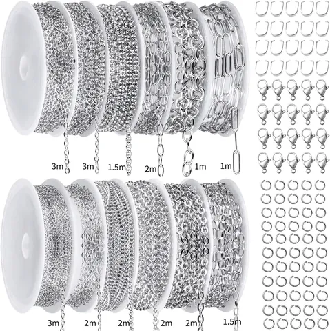 Stainless Steel Jewelry Making Chains Including Lobster Clasps Open Jump Rings Pinch Bails For DIY Necklace Bracelet Crafting