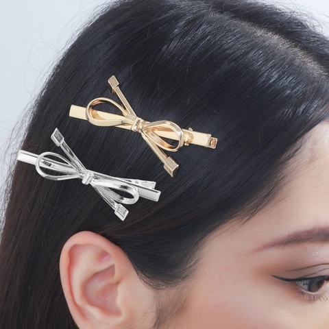 Schleife Haarklammer Metall Entenschnabel Styling Zubehör Mode Minimalistisch Elegant Für Frauen Gold Silber