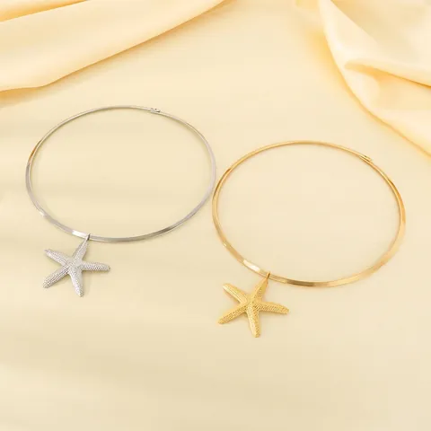Girocollo Stella Marina Acciaio Inossidabile Strutturato Retro Serie Oceano Torque Per Donne Gioielli Personalizzati