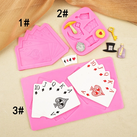 Molde De Silicona Tema Magia Cartas De Póquer Bricolaje Repostería Chocolate Fondant Resina Arcilla Manualidades Llaves Sombrero Reloj Seta