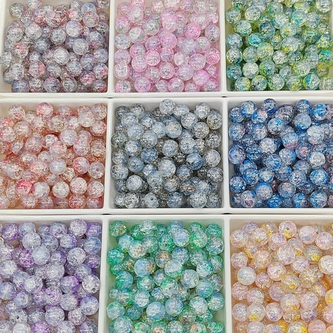 Crackle Glass Beads Gradient Frosted Gold Foil Loose Spacer Beads For Jewelry Making DIY Handcrafted Accessories Stylish