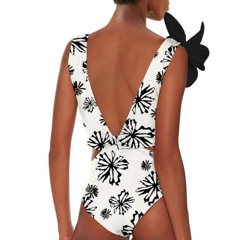 Costumi Da Bagno Donna Decorazione Floreale 3D Scollo A V Profondo Stampa Monokini Bikini E Sarong